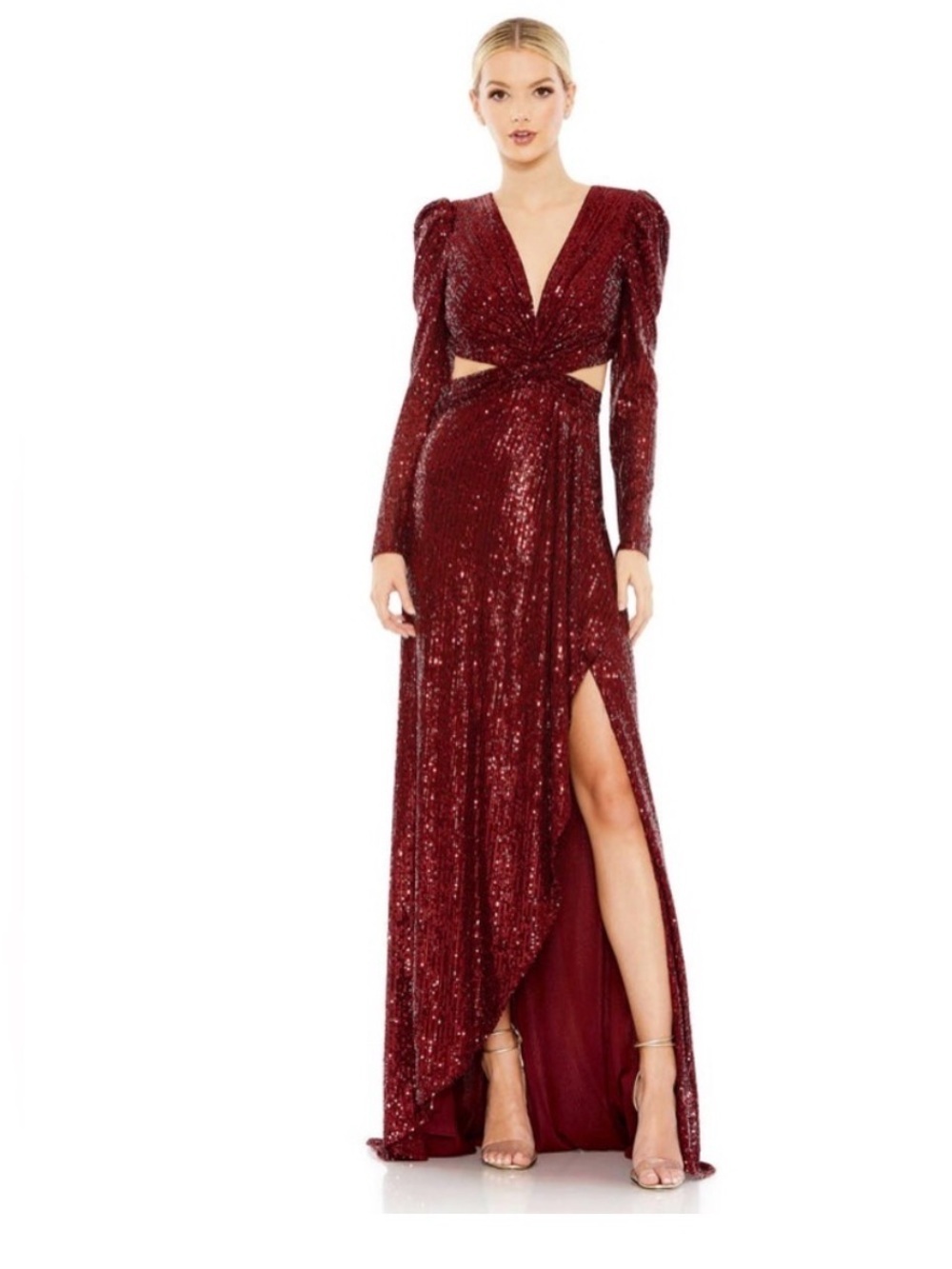 Ieena For Mac Duggal Wine Long Sleeves Sequin Evening Dress 26739 Size 8/ NWT - Picture 2 of 6